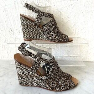 Castaner Wedge Heel Sandal Women's 9 Woven Black/Gold Raffia & Leather Slingback